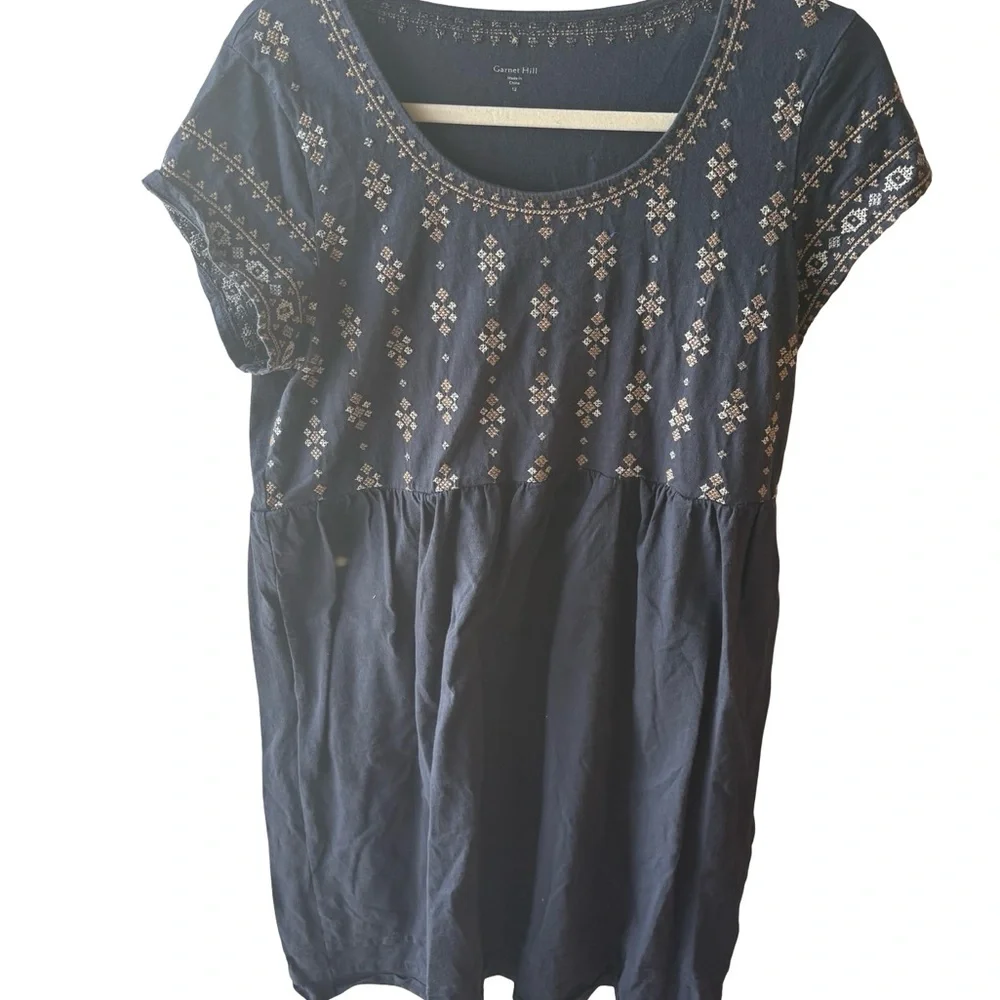 Garnet Hill Organic-Cotton Embroidered Knit Dress 12 - Picture 3 of 6